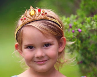 Belle Crown , Belle Headband, Bell Tiara, Birthday Crown, Princess Crown, Gold glitter Crown for Kids and Adults, Kid headband
