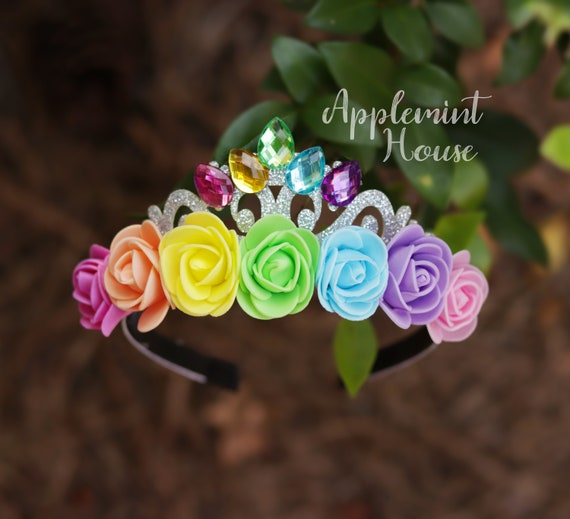 Glitter Rainbow Flower Tiara Princess Costume Accessory Glitter Rainbow Flower Tiara Princess Costume Accessory