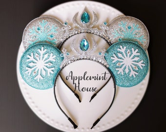 Ice Queen Minnie Ears, Mickey ears,  Minnie ears,Mickey ears, Princess ears, crown birthday ears, Mouse ears