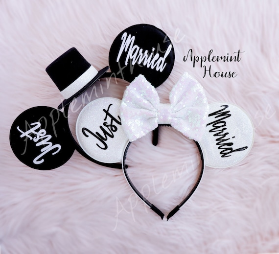 Bride ears, Bride Mickey ears, Mickey Ears, Bride Minnie ears, Bride and  groom, Mouse ears headband, Just Married Wedding ears