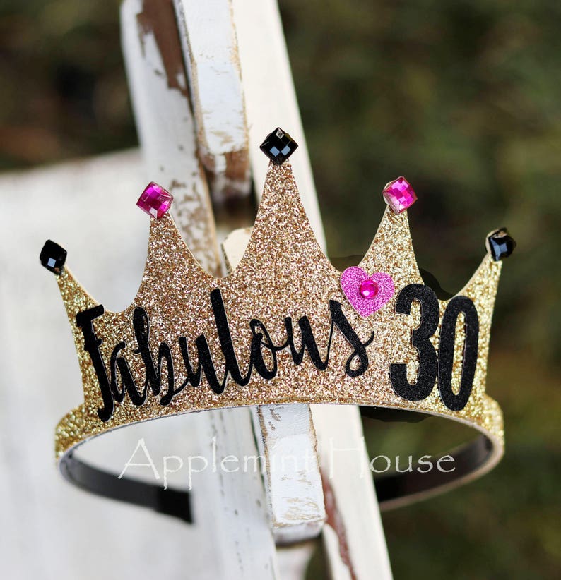 birthday crown, custom birthday party crown, glitter gold crown with Age, customized Party crown headband, 30th birthday crown image 1