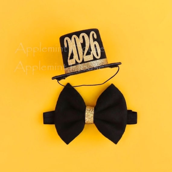 2026 Mini Top Hat & Bow Tie Set, Newborn First New Year 