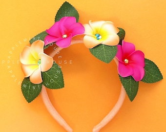 Hawaiian Flower birthday flower headband,  Tropical flower headband for Women and kids, Hawaiian flower crown, plumeria