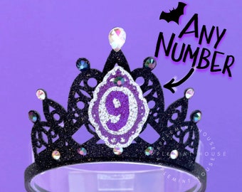 Birthday crown with Age, Birthday Black crown, glitter crown, birthday headband with age, Halloween costume headband, tiara for Adults kids
