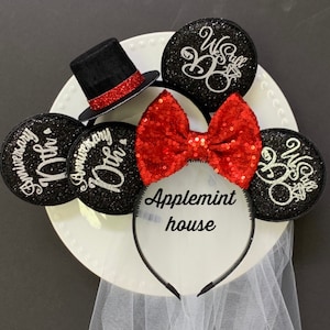 Anniversary Mickey ears, Mickey ears, Wedding Ears, Disney Ears, Minnie ears, Anniversary Ears, Custom Mickey ears, Mouse ears headband