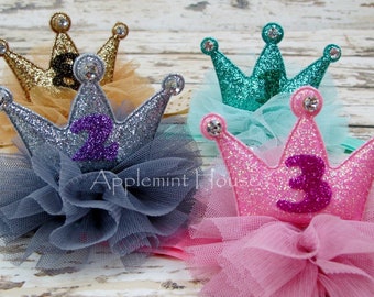 Birthday crown Hair clip, Birthday party crown Hair pin, birthday girl crown with age, Number, glitter party crown hair clip for kids, girls