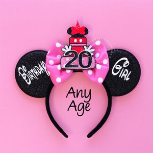 Pink Polka Minnie Birthday Ears,  Mickey ears, Mouse ears headband, Personalized Custom Ears,  Mouse Ears Headband for All Ages