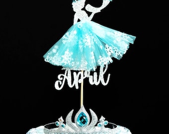 Ice Queen Cake Topper, Princess Birthday Cake Decor, Princess Dress Centerpiece, Custom Glitter Name Topper, Party Decoration for Girls