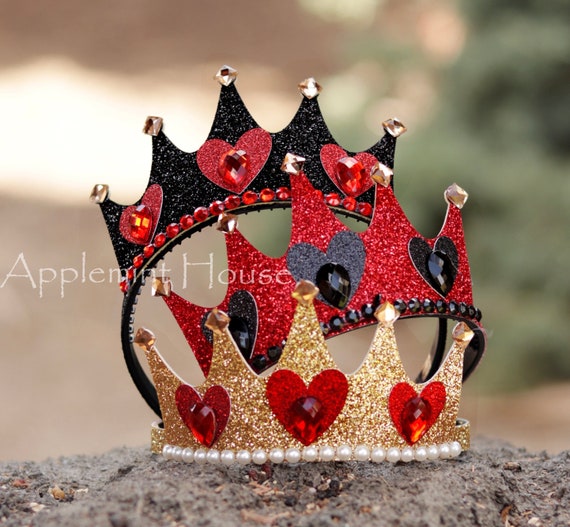 Queen of Hearts Crown, Queen of Heart Costume, Red Heart Gold Crown,  Birthday Crown, Villain Crown, Princess Crown for Adults and Kids 