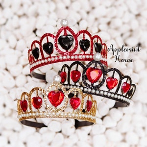 Queen Of Hearts Crown, Queen Of Hearts Costume crown, Birthday Crown, Glitter Crown Headband, Princess Crown, Halloween Costume Crown