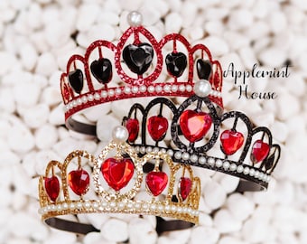 Queen Of Hearts Crown, Queen Of Hearts Costume crown, Birthday Crown, Glitter Crown Headband, Princess Crown, Halloween Costume Crown