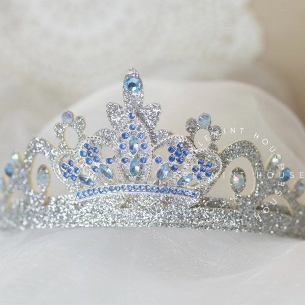 Corona de Cenicienta, tiara de princesa, corona de cumpleaños, diadema de Cenicienta, corona de disfraz, corona de brillo plateado para niñas, niños y adultos