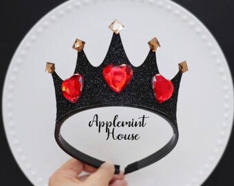 Queen Of Hearts Crown, Queen Of Hearts Costume crown, Birthday Crown, Glitter Crown with Heart Headband, Queen Of Hearts Accessories