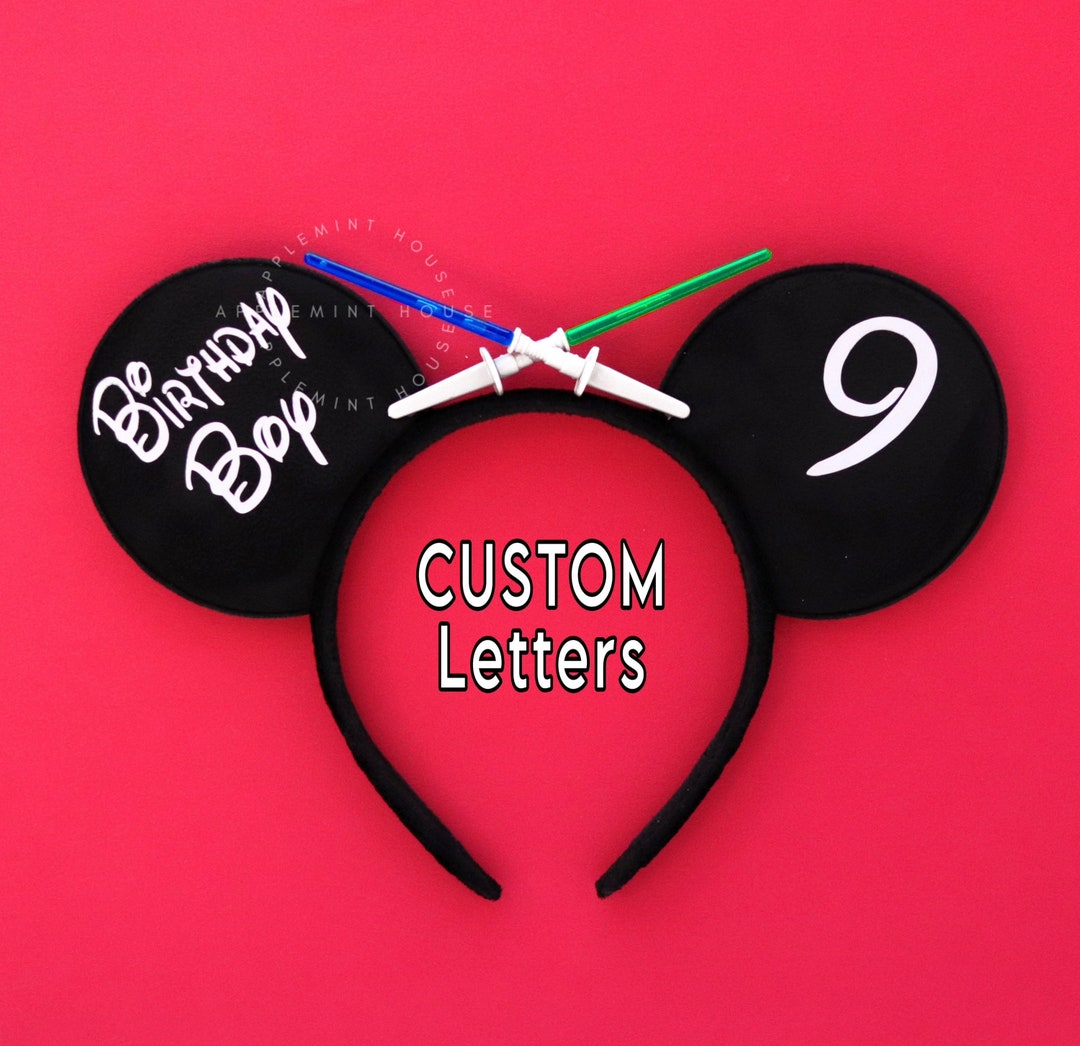 Lightsaber Birthday Mickey Ears, Birthday Ears for Boys & Men, Custom