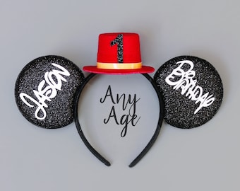 Birthday Mickey ears, Boy Mouse Ears, Birthday Ears, Top Hat Mouse ears for boys, First Birthday ears, Birthday ears, Mickey ears headband