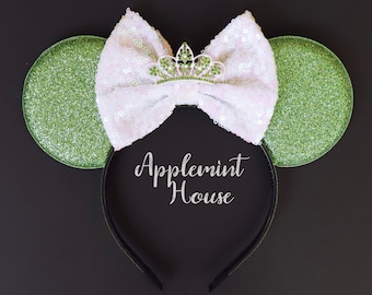 Minnie ears, birthday ears, Tiana ears, Mickey ears, Princess Minnie ears with Tiara crown, glitter princess Mickey ears for adults and kid