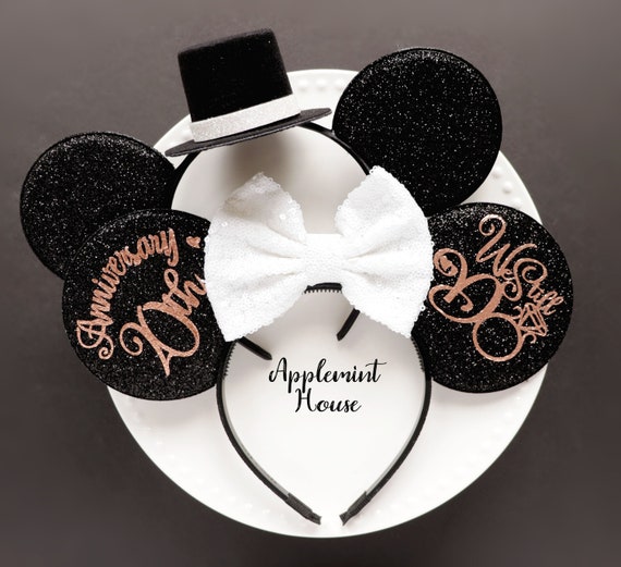 Anniversary ears, Mickey ears, Wedding Mouse Ears, Anniversary Minnie ears,  Anniversary Mickey Ears, Custom Mickey ears,Mouse ears headband