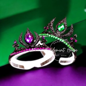 Malficent Crown, Halloween Costume Headband, Birthday Crown, Black Glitter Queen crown, Witch costume Headpiece for Kids & Adults
