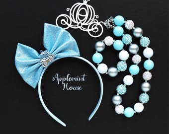 Cinderella Costume Headband Set: Sequin Hair Bow, Necklace, Bracelet