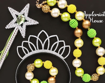 Tian Dress Up Set, Princess Crown, Tiara Wand Necklace Set for Girls , Kids & Adults, Birthday Gift, Halloween Costume Cosplay Accessory