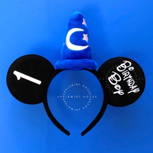Sorcerer Birthday Boy ears, Mickey ears, Birthday ears, Magic Mouse ears for boy toddlers kids, First Birthday ears,  Mickey ears headband