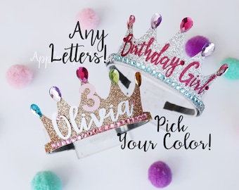 Birthday Crown, Personalized Birthday crown headband , Glitter Birthday Party crown headband, Custom Birthday Party crown gifts for girls