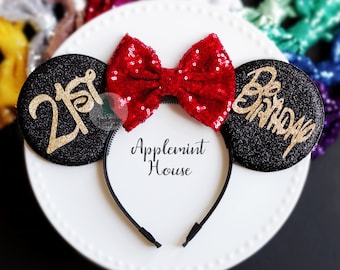 Birthday Ears, 21st Birthday Mickey ears, Mickey Ears, Custom Mouse ears, Minnie ears, Mickey ears, Mouse Ears, Mouse ears headband