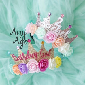 Corona di compleanno, corona per bambina, fascia per capelli con corona di fiori, corona personalizzata, corona da principessa, corona floreale personalizzata, fascia per capelli di compleanno