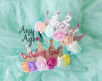 Birthday Crown, Birthday Girl Crown, Flowers Crown Headband, Personalized Crown, Princess Crown, Custom Floral Crown, Birthday Headband