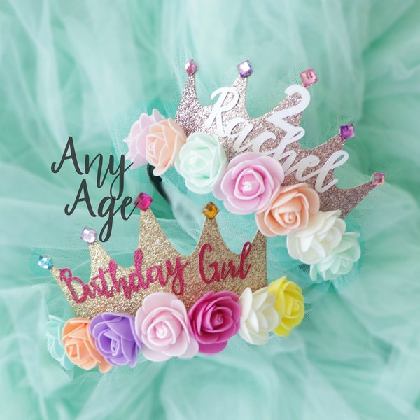 Birthday Crown, Birthday Girl Crown, Flowers Crown Headband, Personalized Crown, Princess Crown, Custom Floral Crown, Birthday Headband
