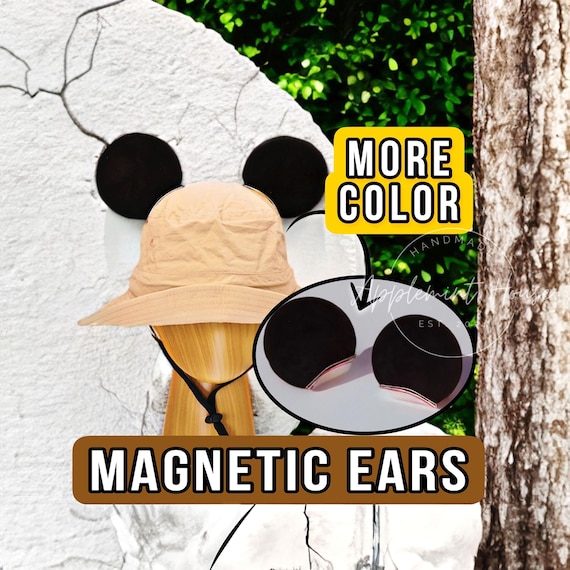 Removable Magnetic Mickey Ear for Safari Hat, Interchangeable Minnie Ears for Jungle Cruise Bucket Hat, Safari Tour Mouse Ears Kids & Adults