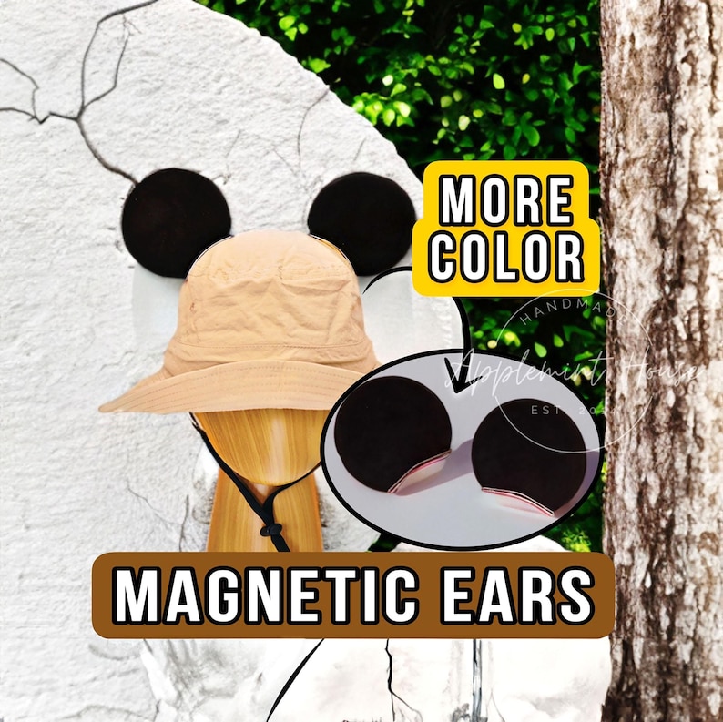 Magnetic Mickey Ears for Safari Hat, Removable Mouse Ear for Jungle Cruise Bucket Hat, Interchangeable Minnie Ear for Babies, Kids & Adults