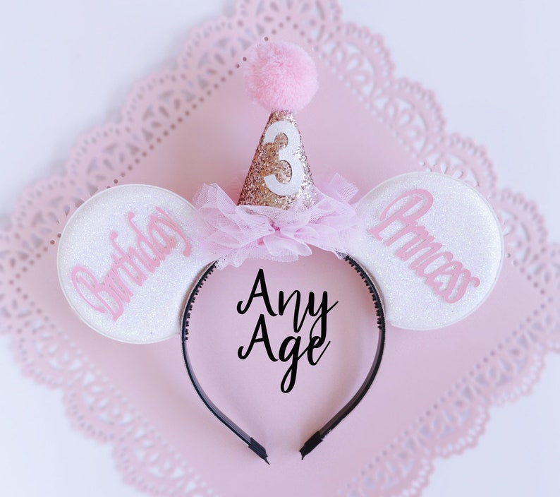 Rose Pink Birthday Minnie Ears, Birthday ears, baby girl birthday ears, Birthday Minnie ears, Minnie ears, Mickey ears, Birthday Mickey ears image 1