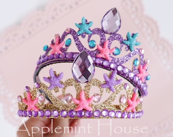 Mermaid Crown, Mermaid crown, Crown with Starfish, Princess Crown, Mermaid Birthday Crown, Glitter Crown, Princess Costume Crown