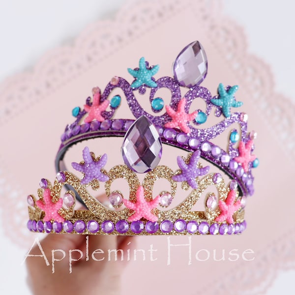 Couronne de sirène, couronne de sirène, couronne avec étoiles de mer, couronne de princesse, couronne d'anniversaire de sirène, couronne de paillettes, couronne de costume de princesse