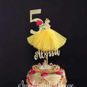 Belle birthday cake topper, Belle cake topper, Princess Dress Cake topper, Personalized cake topper, Belle centerpiece, Belle Birthday Decor