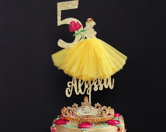 Belle birthday cake topper, Belle cake topper, Princess Dress Cake topper, Personalized cake topper, Belle centerpiece, Belle Birthday Decor