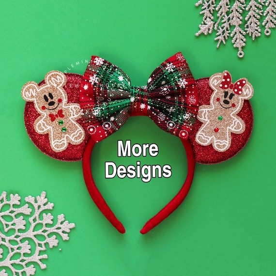 Disney Red and Green Gingerbread Ears Headband Disney Parks Christmas Green Red Xmas Gingerbread Bow Minnie  main image 3