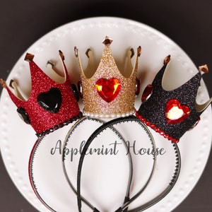 Queen Of Hearts Crown, Queen Of Hearts Costume crown, Birthday Crown, Glitter Crown with Heart Headband, Queen Of Hearts Accessories