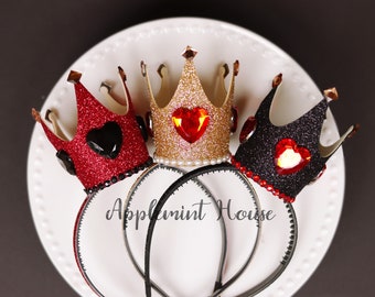 Queen Of Hearts Crown, Queen Of Hearts Costume crown, Birthday Crown, Glitter Crown with Heart Headband, Queen Of Hearts Accessories