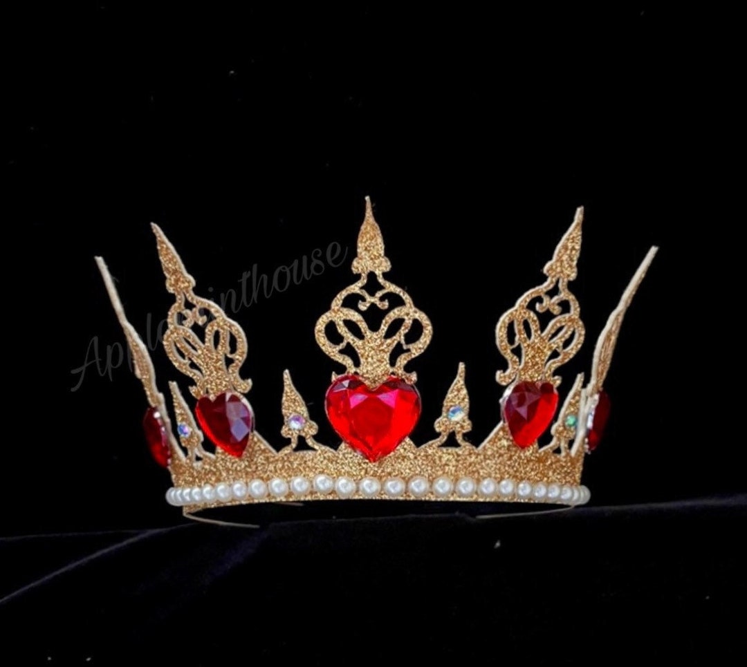 CIEHER Gold and Red Crowns for Women Girls Vintage Queen of Hearts Crown Tiara Queen Crown Queen of Hearts Accessories Luxury Rhinestone Red Crown