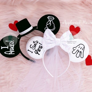Bride ears, Bride Mickey Ears, Mickey ears, Engagement Minnie Ears, Bride and Groom Ears, Minnie ears,  Mouse Ears Headband