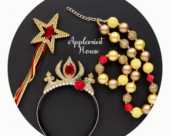 Belle Crown and Wand Set , Belle Crown, Belle Headband, Bell Tiara, Birthday Crown, Princess Crown, Belle Necklace and Crown