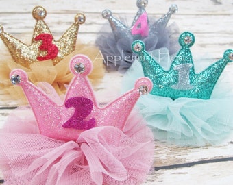 Birthday Girl Crown Hair Clip, Birthday crown with Age, Glitter Party crown Hair Clips for girls Kids, Birthday Party crown gifts for girls