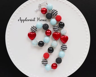 Alice Necklace and Bracelet , Alice baby Chunky Necklace, Kids Necklace, Red Heart Necklace and Bracelt