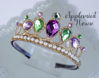 Purple & Green Mermaid Crown, Princess Cosplay Tiara Headband, Birthday Crown, Mermaid Dress Up Elastic Crown for Baby, Kid, Girls and Adult