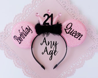 Birthday Queen Party crown ears, Mickey ears, Birthday Minnie ears, Birthday ears, Mickey Ears, Custom Birthday ears, Mouse Ears headband
