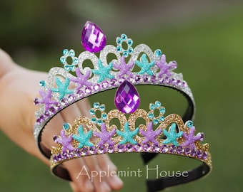 Mermaid Crown, Mermaid Tiara Headband, Mermaid Birthday Crown, Princess Crown, Glitter Starfish Crown, Birthday Gifts for Kids and Adults