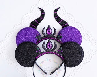 Malficent Ears, Mickey Ears, Halloween ears with horns, Maleficent costume, Mouse Ears Headband