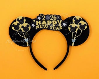 New Years Mickey Ears, 2026 New Years Party Accessories, Minnie Ear, 2026 New years Eve Mouse Ears for Adults and Kids, Happy New Year Ears